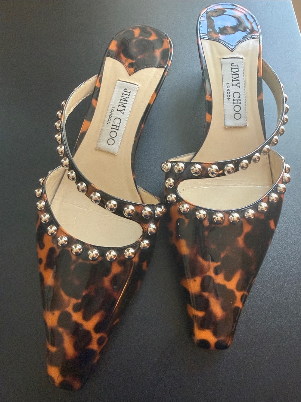 Jimmy Choo Tortoiseshell Studded Pointed Mule - Black & Brown